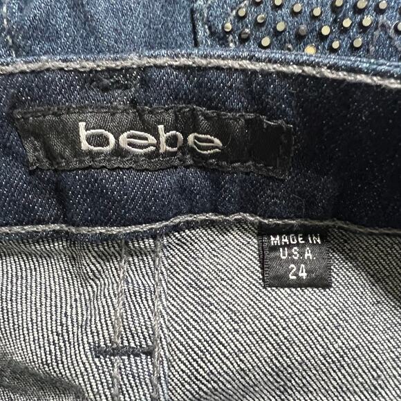 Bebe (24) (26x32) Regular Icon Crystal Knockout Skinny Jeans Myth Blue Low Rise - Picture 9 of 10